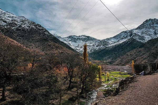 mount toubkal covered with snow from imlil